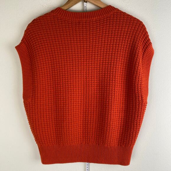 Madewell Waffle Knit Sweater Vest Size M Roasted Squash Orange Cotton Fall Layer - Picture 9 of 13